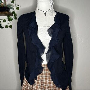 Hollister Dark Blue Ruffle Cardigan | Size L | Soft Elegant Layering Piece